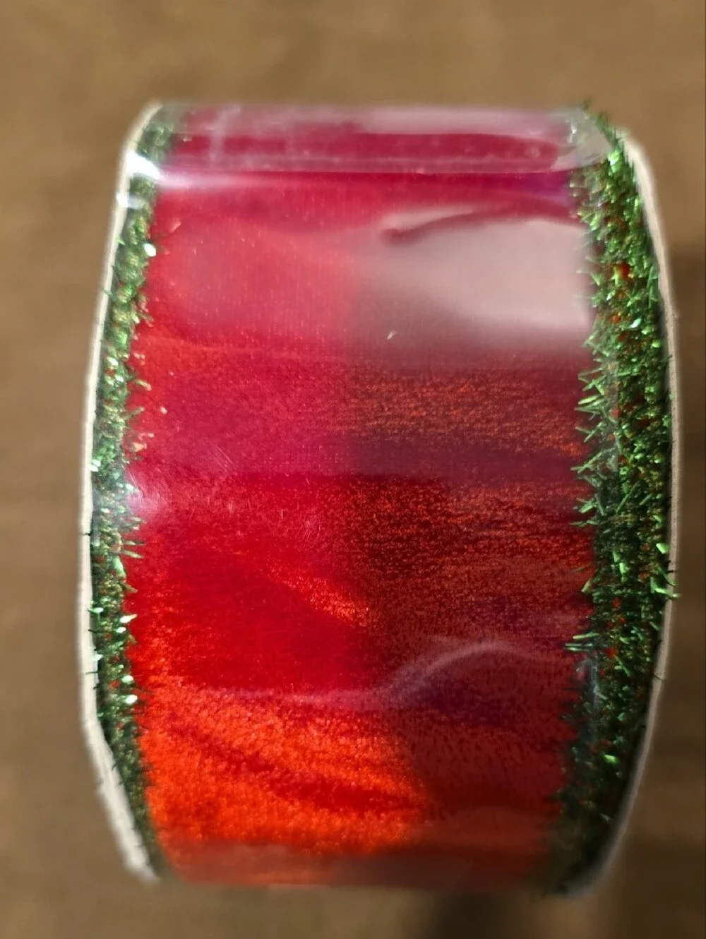 Mayreel. Festive Red Velvet Ribbon with Green Tinsel Trim. 10 yards. NWT.